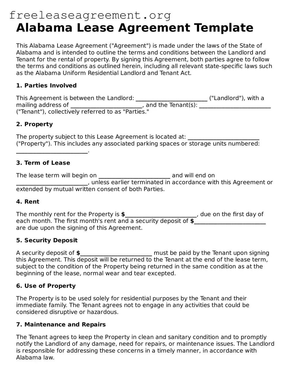 Official Lease Agreement Document for Alabama State