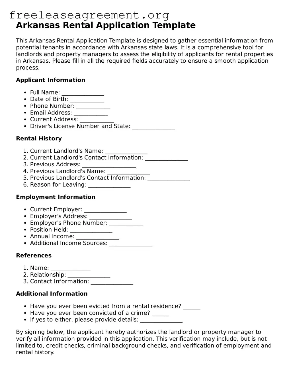 Official Rental Application Document for Arkansas State