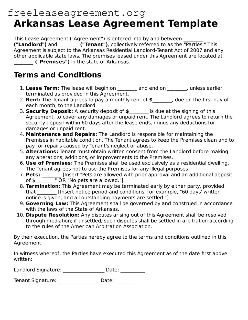 Official Lease Agreement Document for Arkansas State
