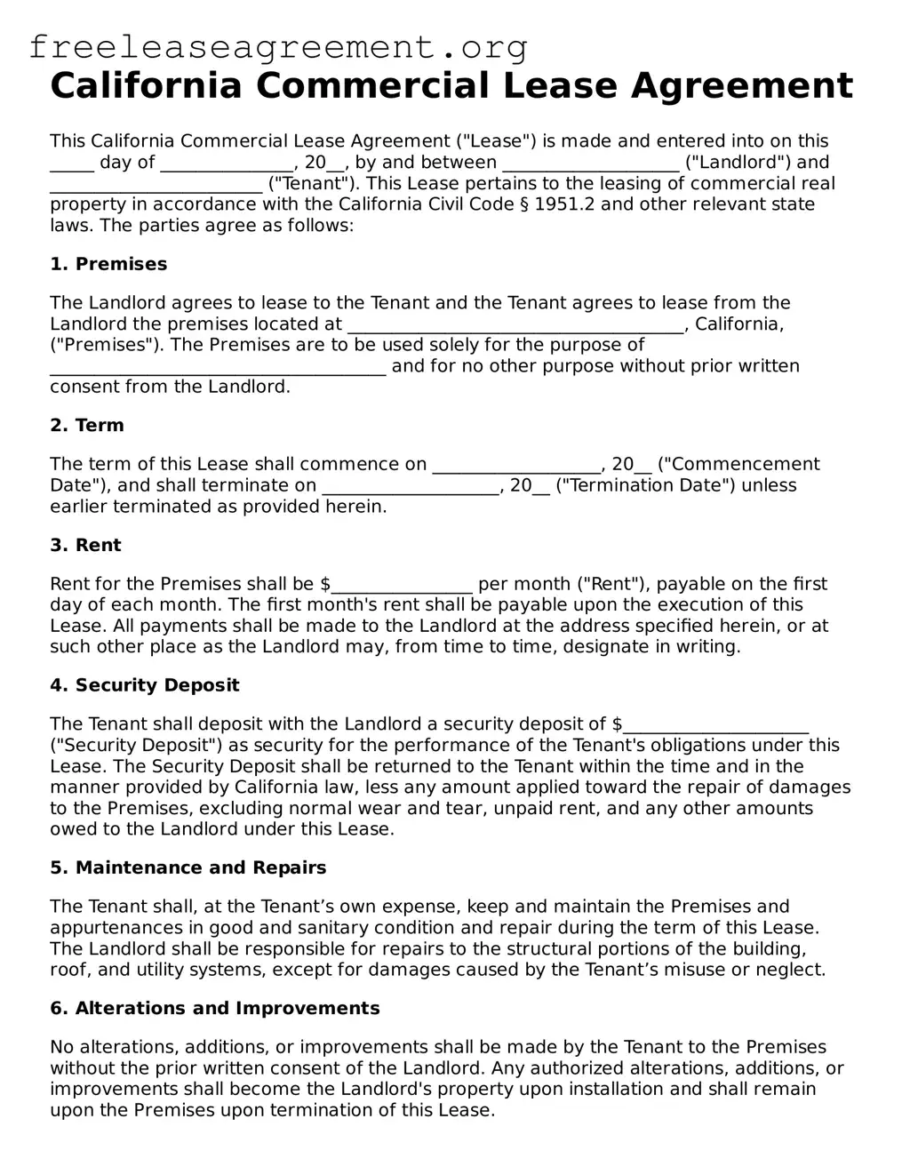 Official Commercial Lease Agreement Document for California State