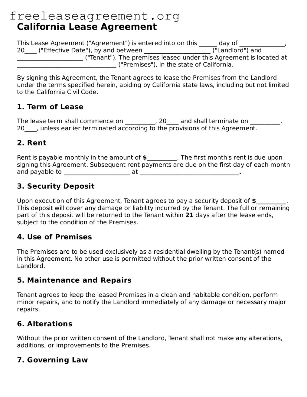 Official Lease Agreement Document for California State