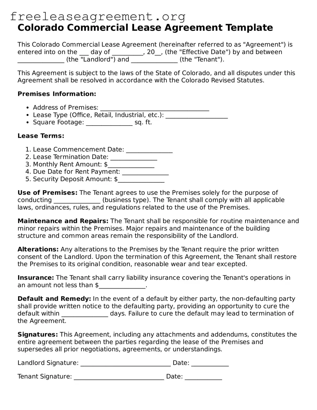 Official Commercial Lease Agreement Document for Colorado State