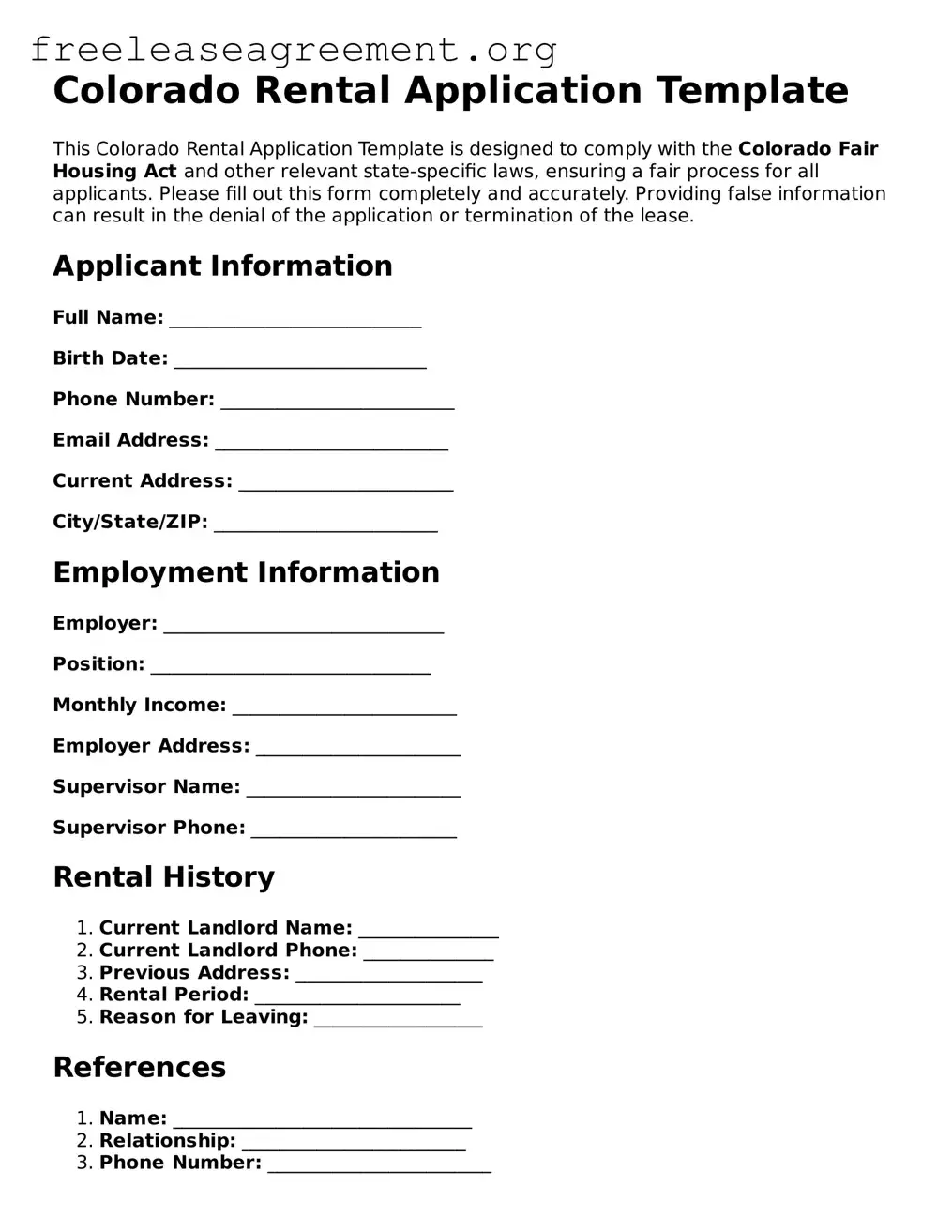Official Rental Application Document for Colorado State