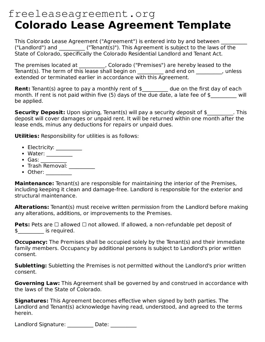 Official Lease Agreement Document for Colorado State