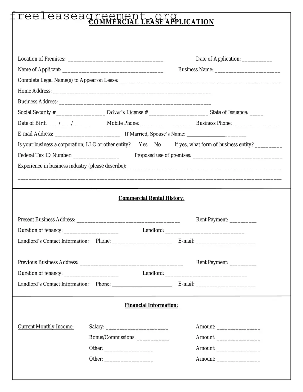 Fill Out Your Commercial Lease Application Form