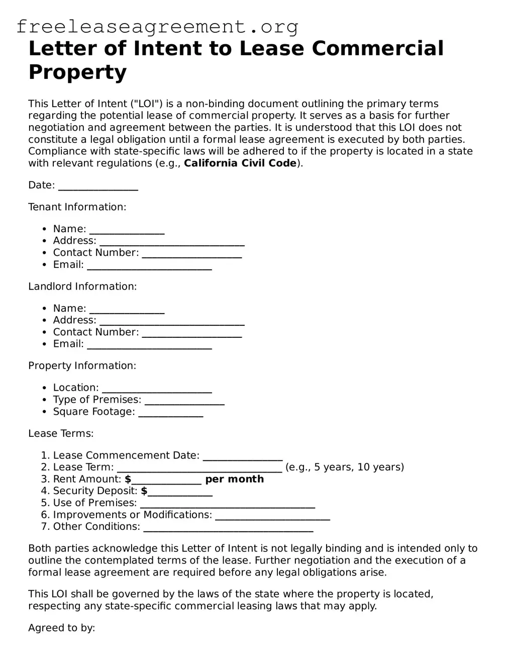 Official Letter of Intent to Lease Commercial Property Document