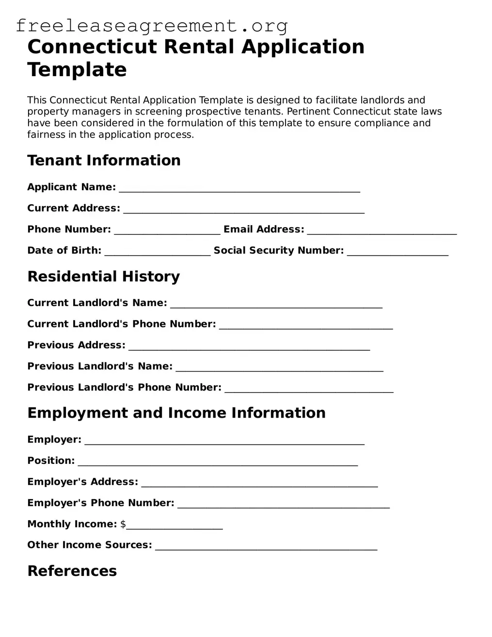 Official Rental Application Document for Connecticut State