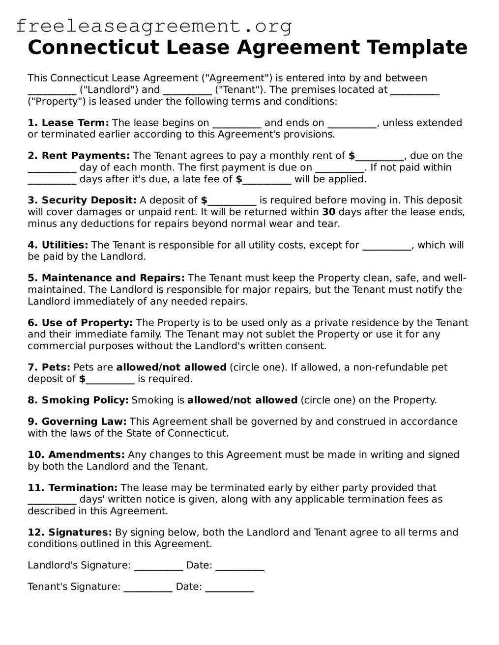 Official Lease Agreement Document for Connecticut State