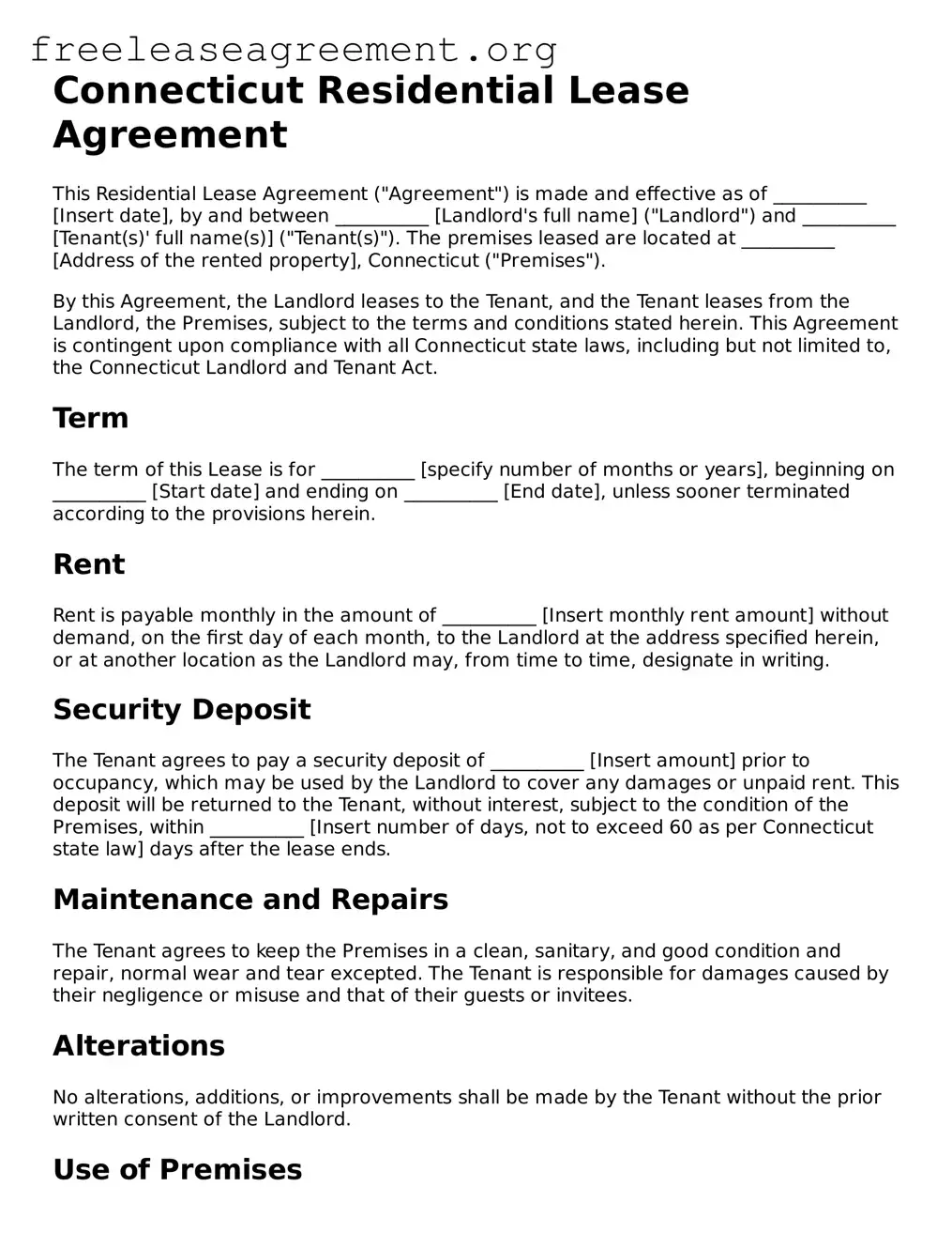 Official Residential Lease Agreement Document for Connecticut State