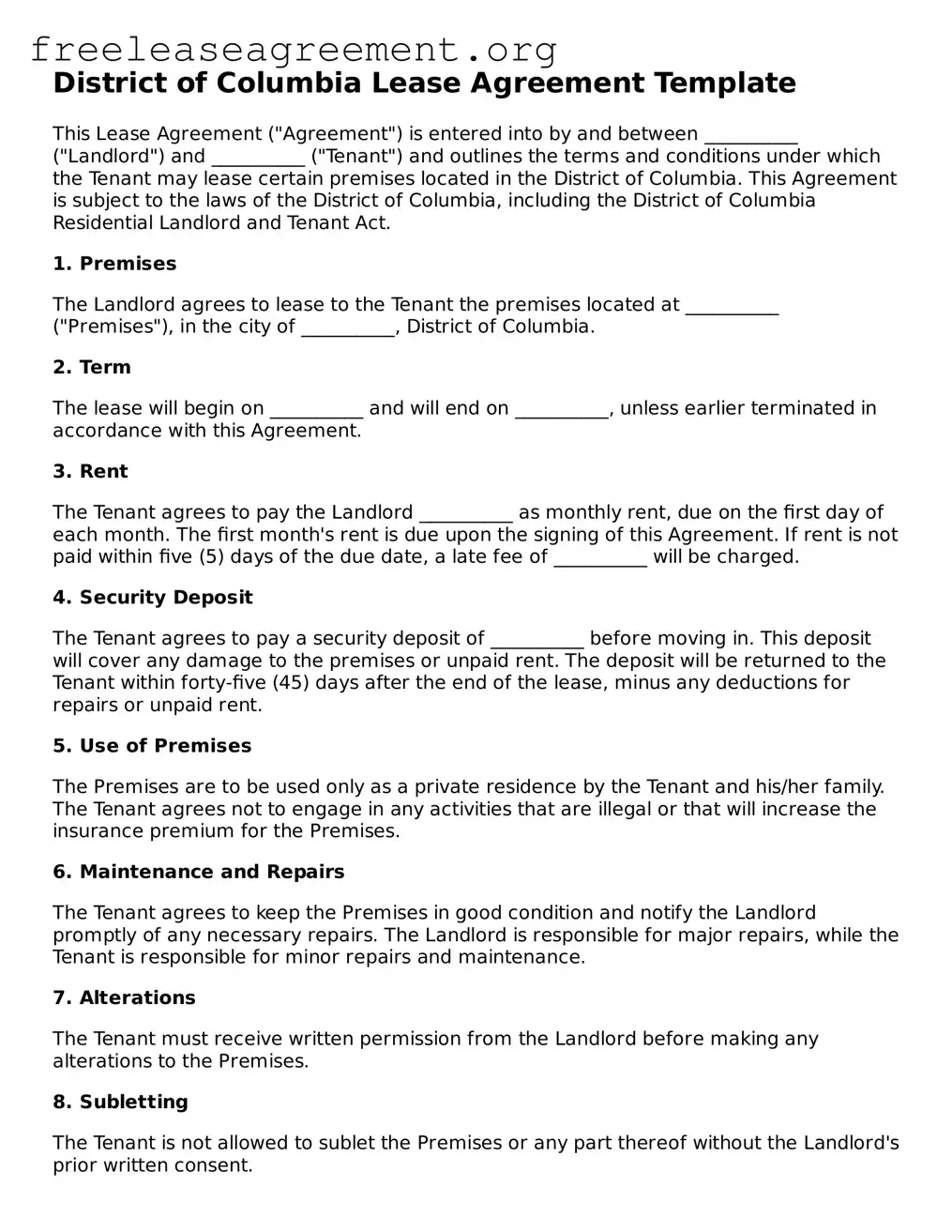 Official Lease Agreement Document for District of Columbia State