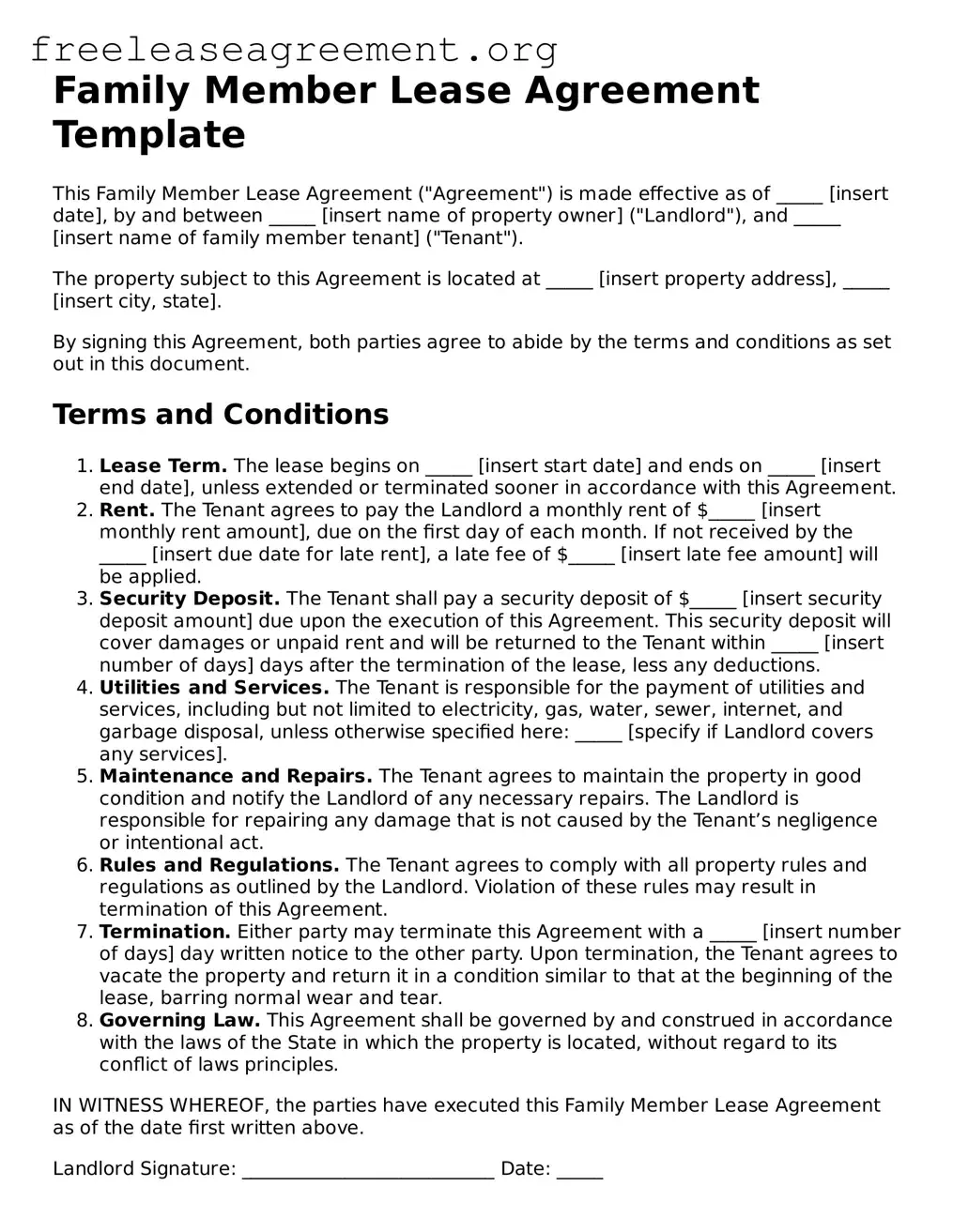 Official Family Member Lease Agreement Document