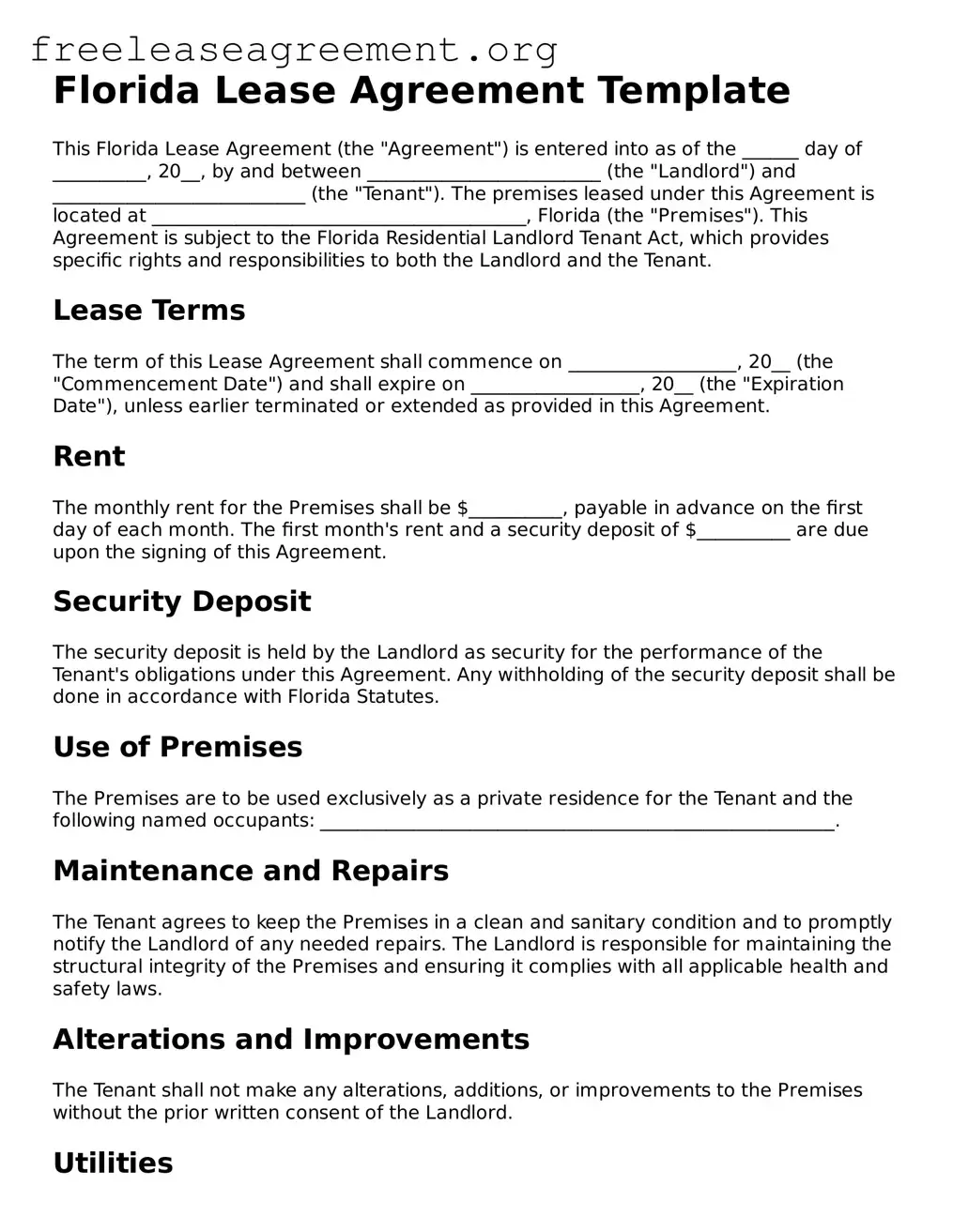 Official Lease Agreement Document for Florida State