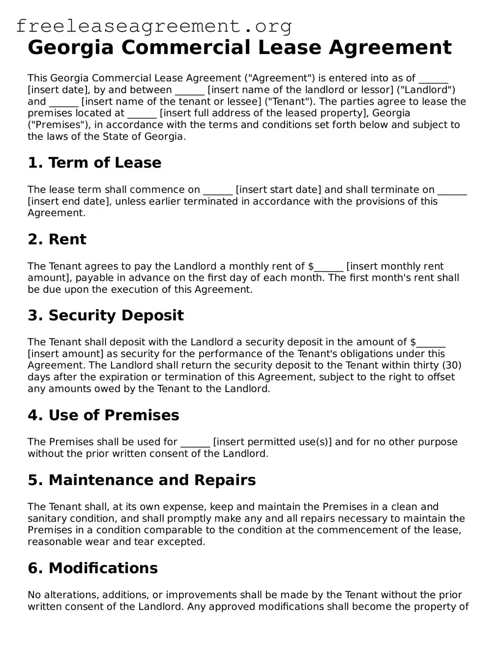 Official Commercial Lease Agreement Document for Georgia State