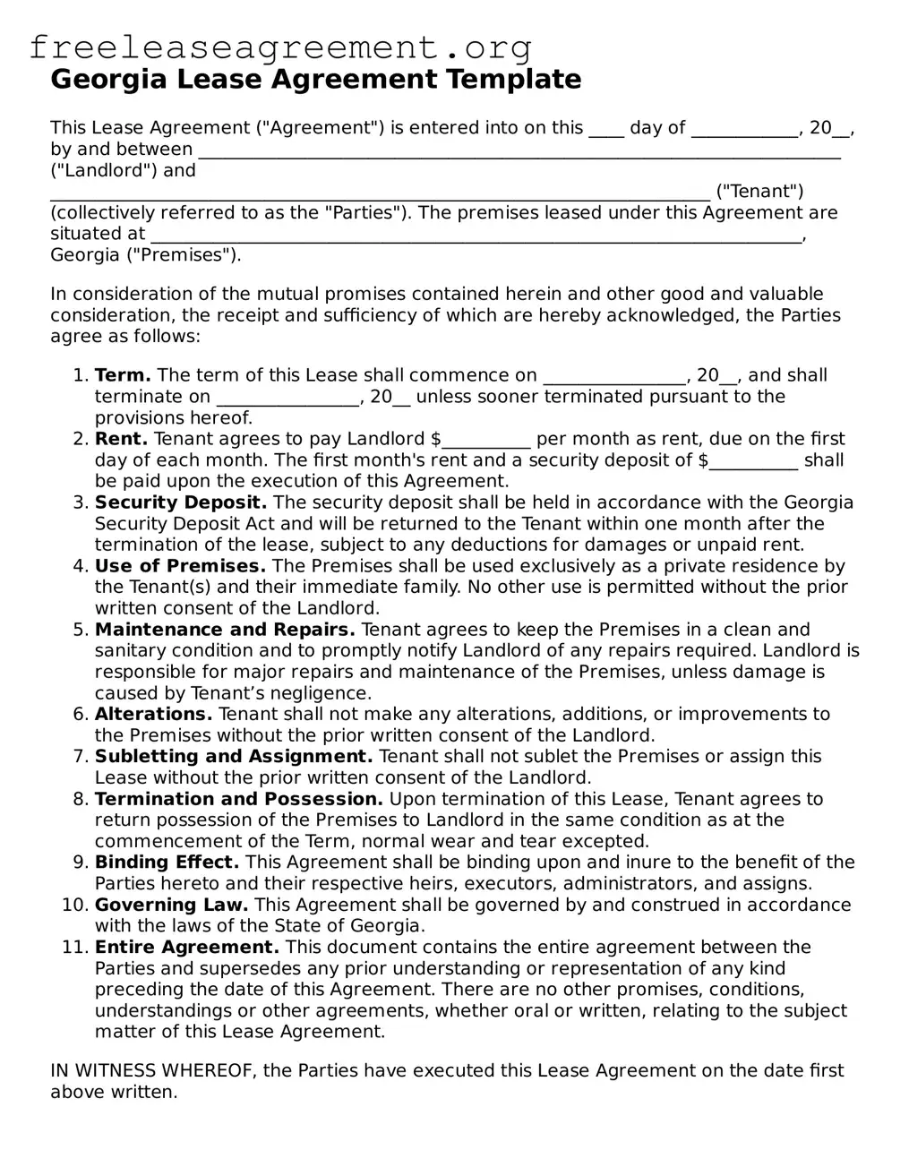 Official Lease Agreement Document for Georgia State