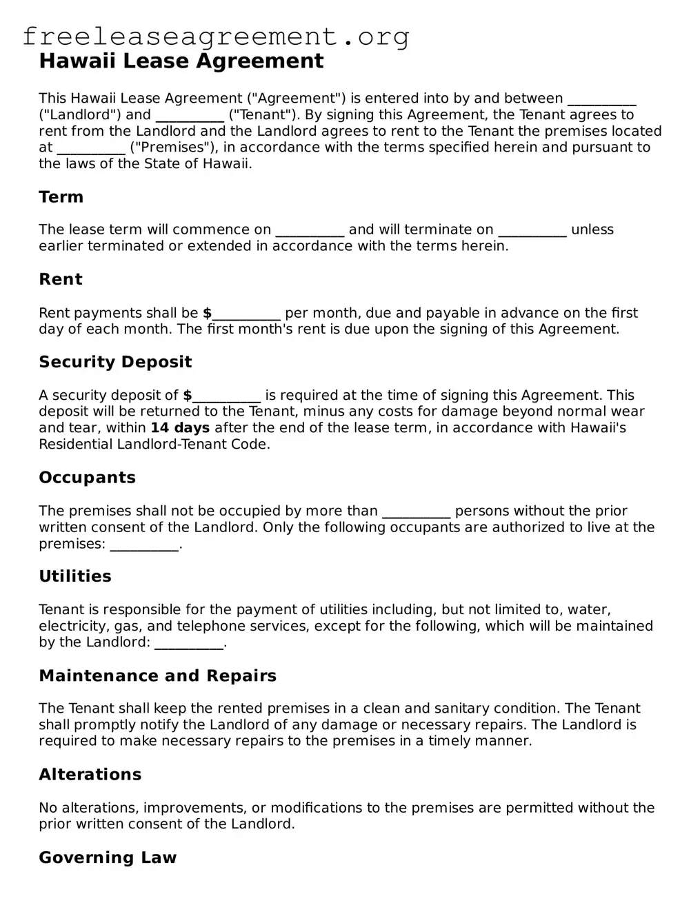 Official Lease Agreement Document for Hawaii State
