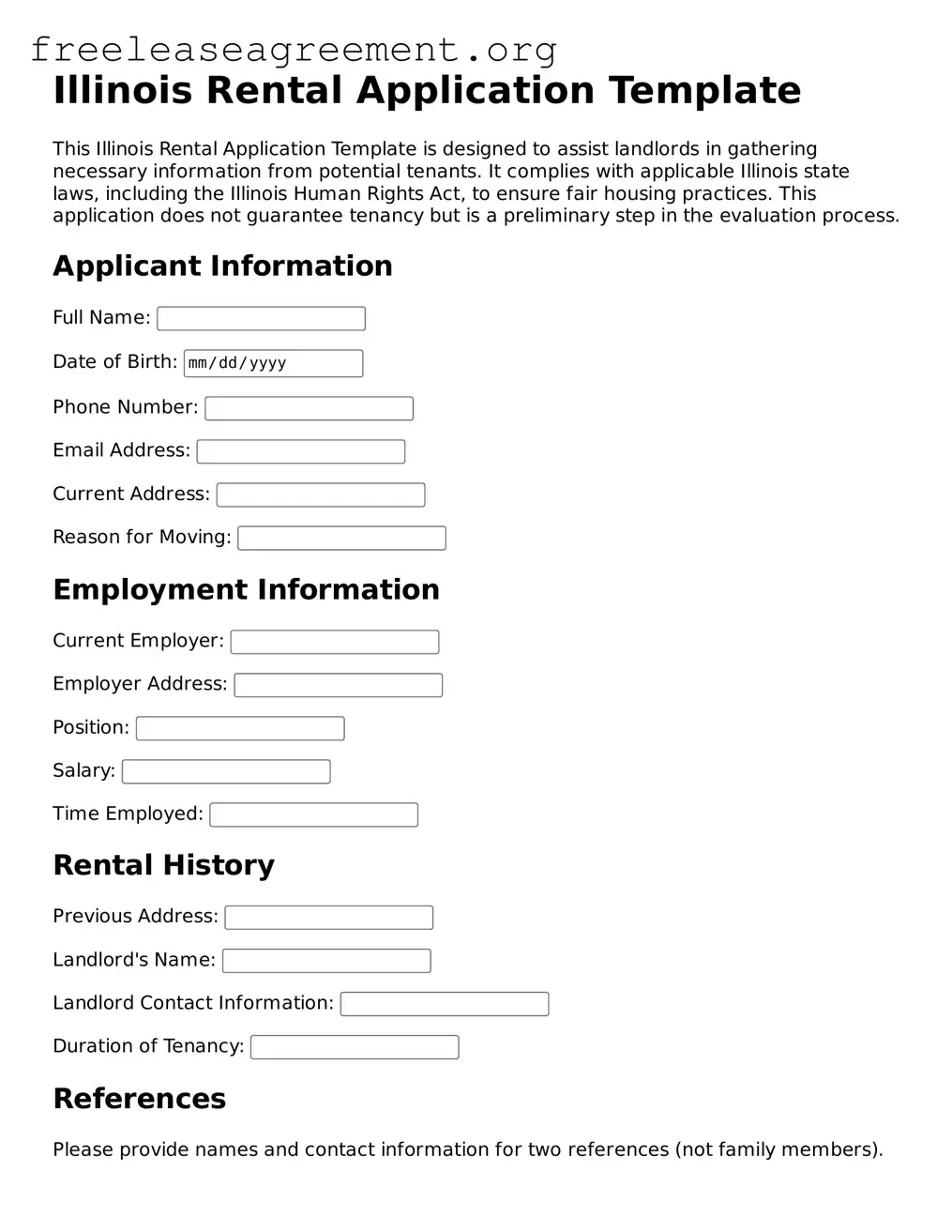 Official Rental Application Document for Illinois State