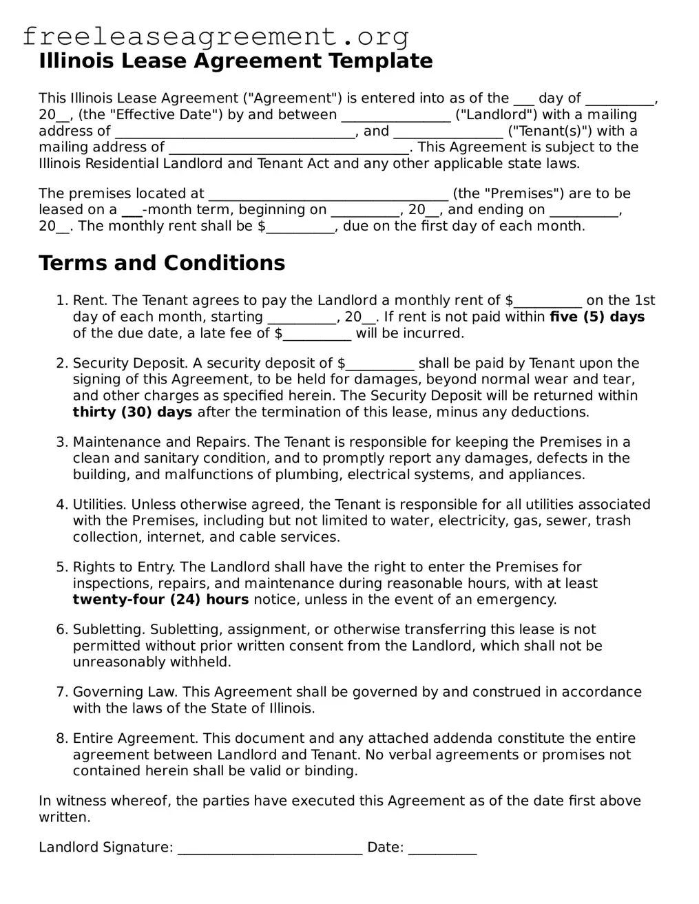 Official Lease Agreement Document for Illinois State