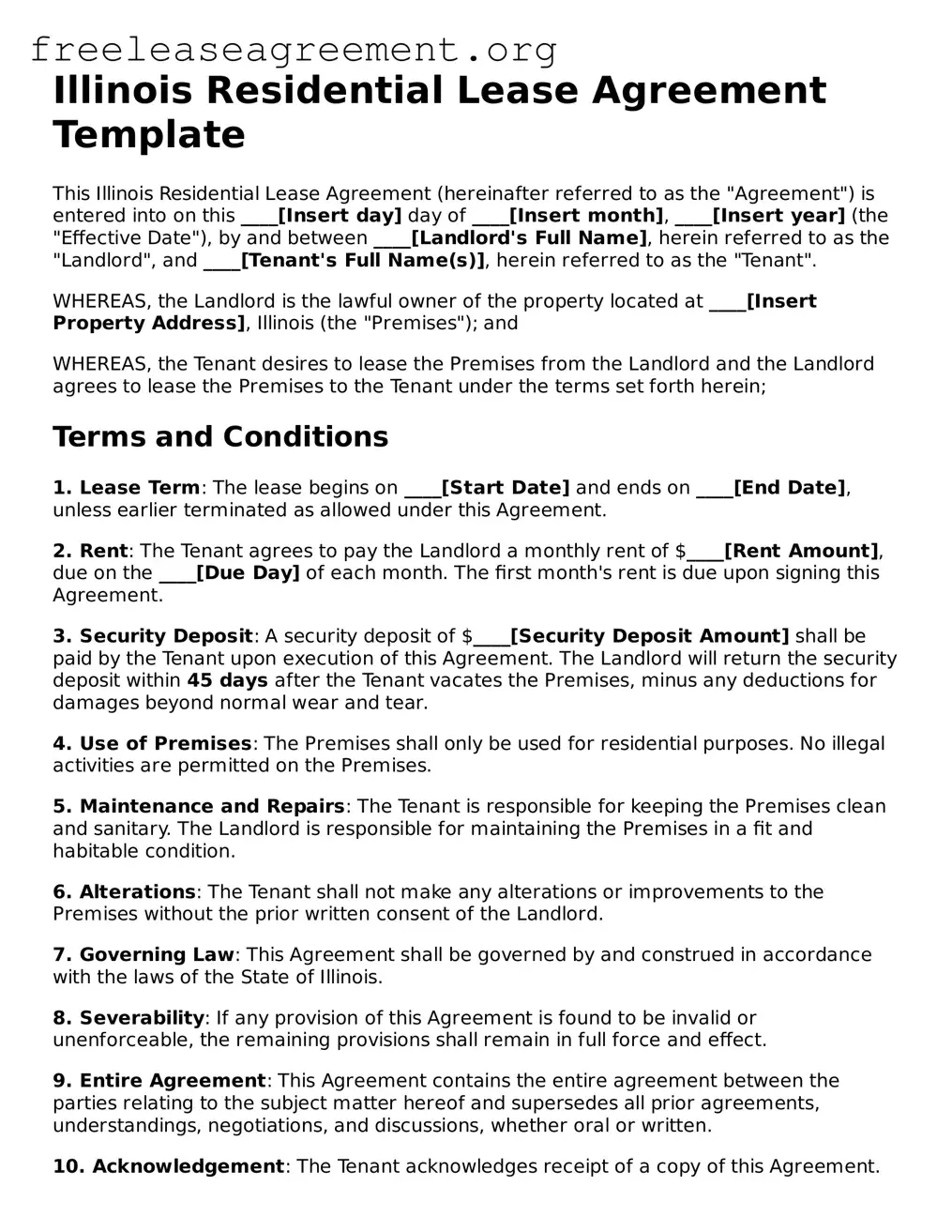 Official Residential Lease Agreement Document for Illinois State