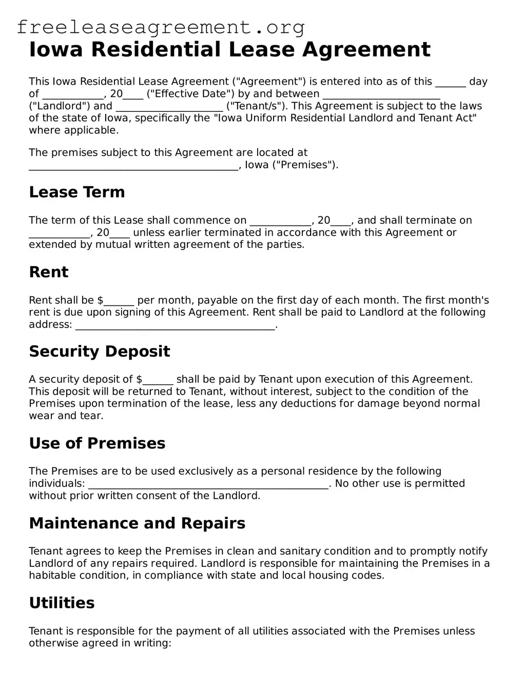 Official Residential Lease Agreement Document for Iowa State