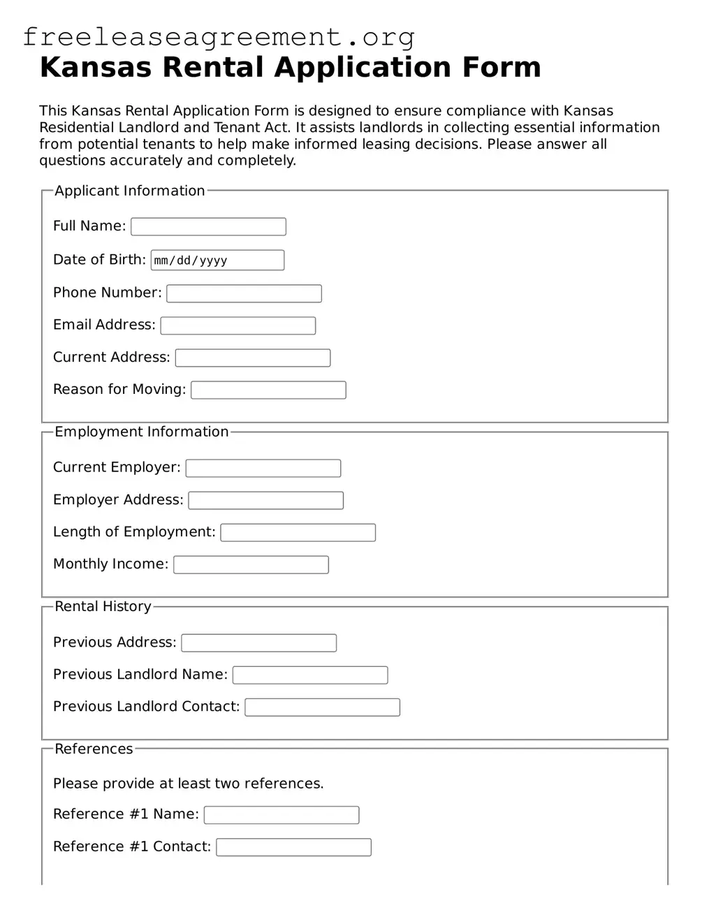 Official Rental Application Document for Kansas State
