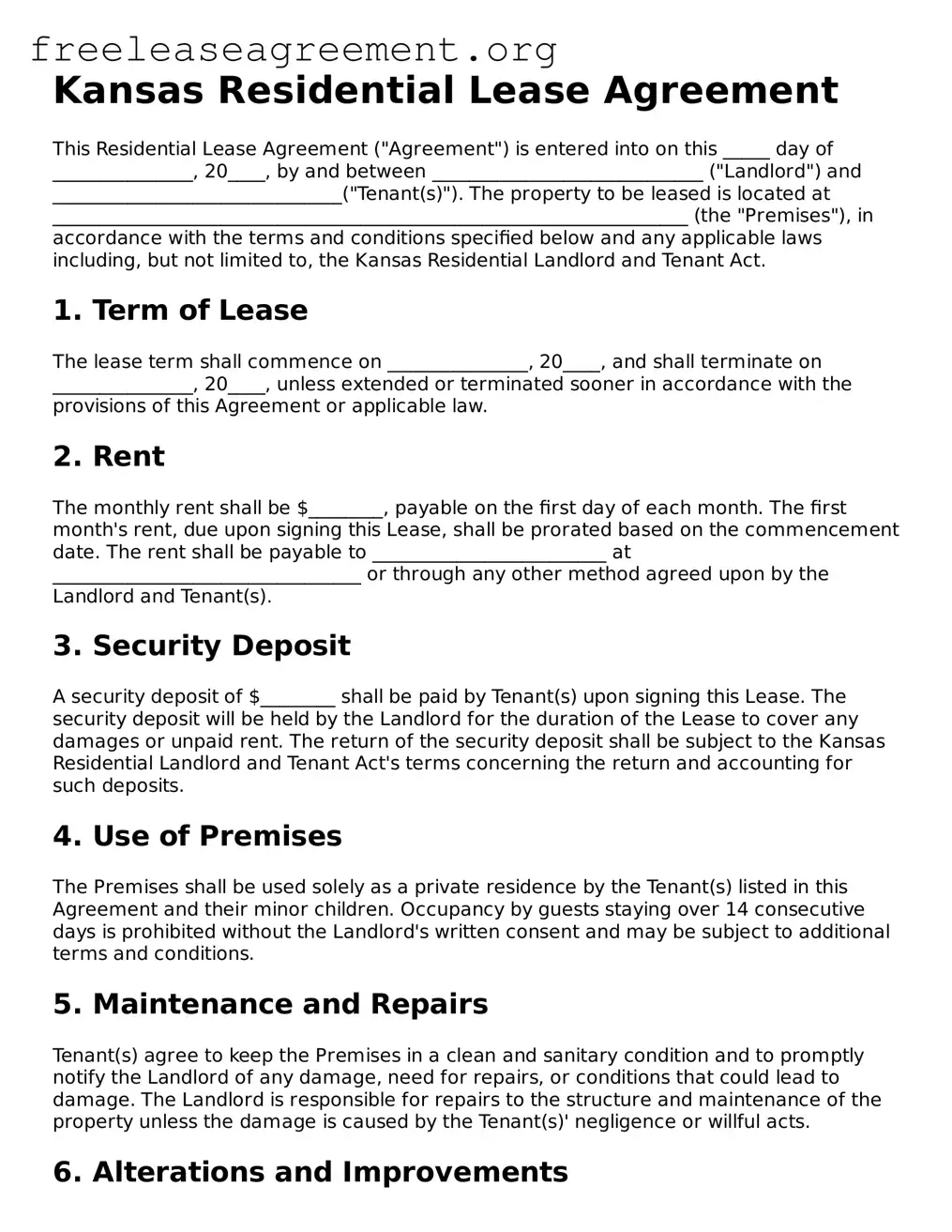 Official Residential Lease Agreement Document for Kansas State