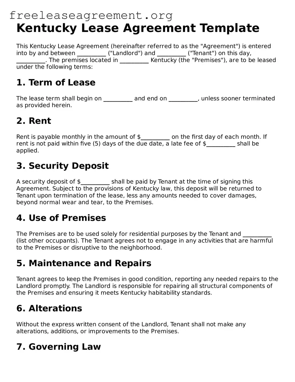 Official Lease Agreement Document for Kentucky State