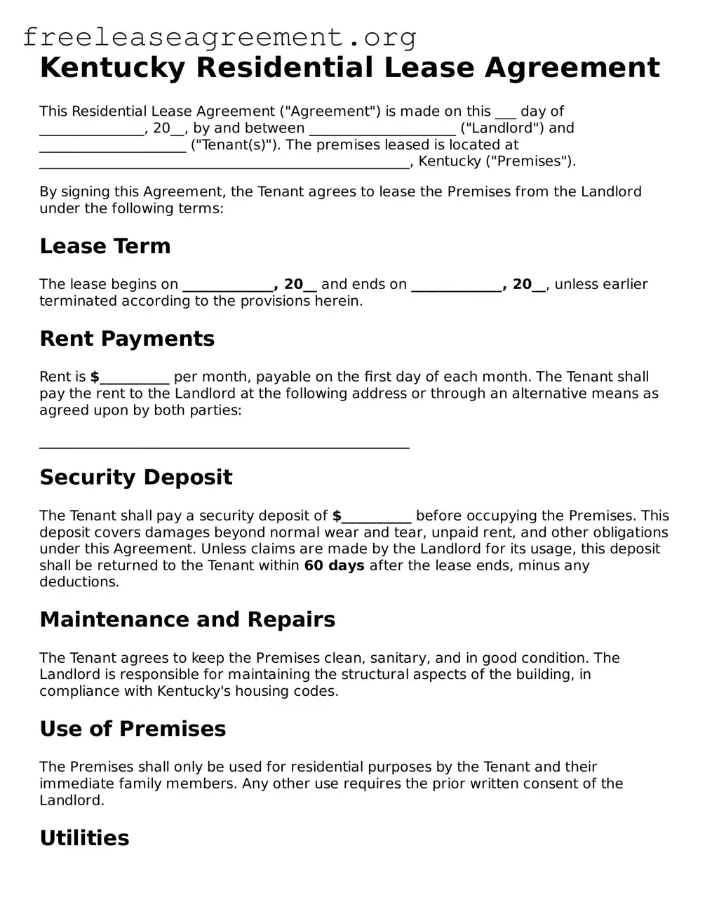 Official Residential Lease Agreement Document for Kentucky State