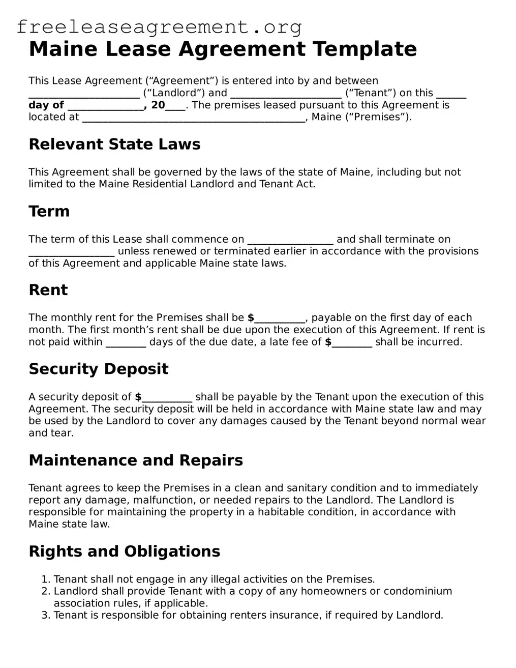 Official Lease Agreement Document for Maine State