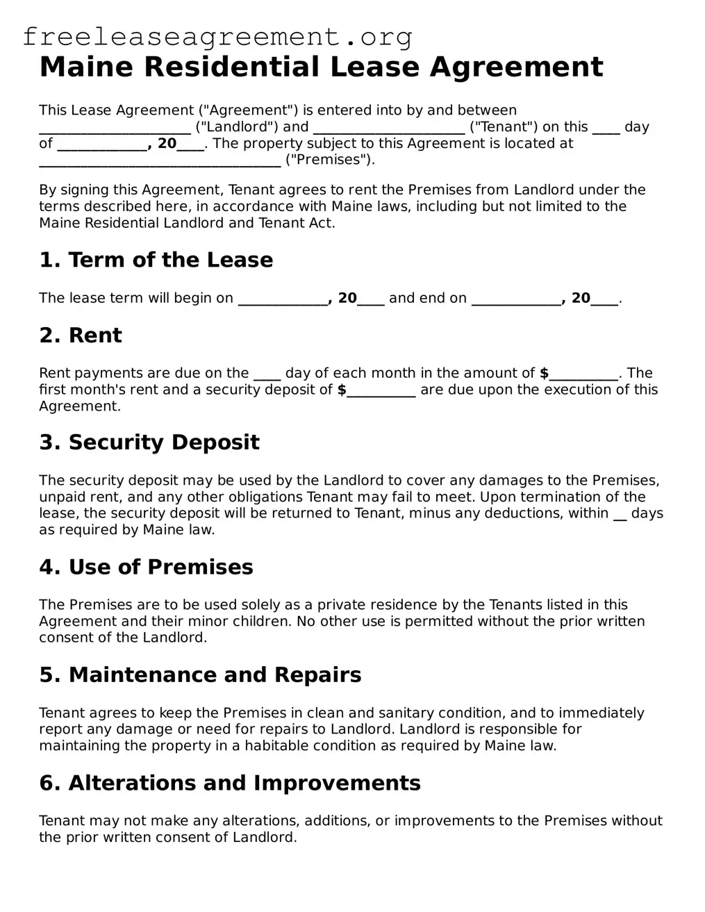 Official Residential Lease Agreement Document for Maine State