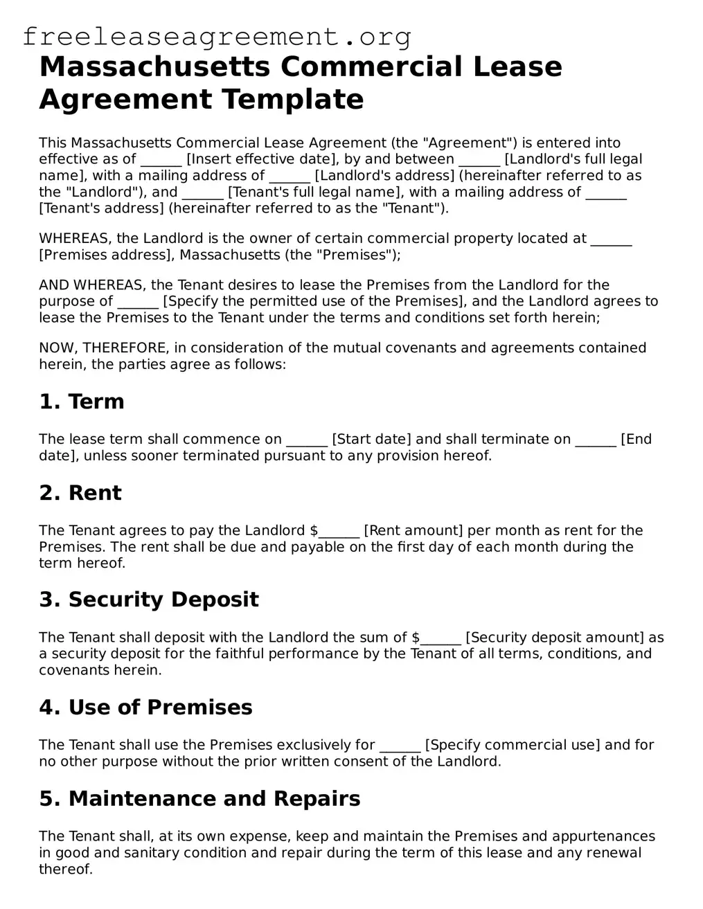 Official Commercial Lease Agreement Document for Massachusetts State