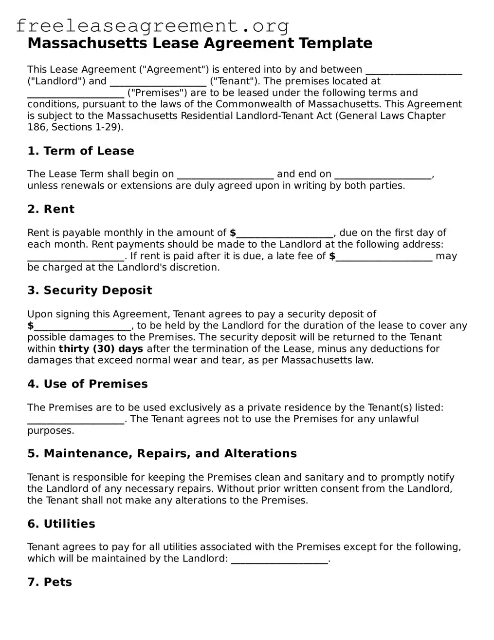Official Lease Agreement Document for Massachusetts State