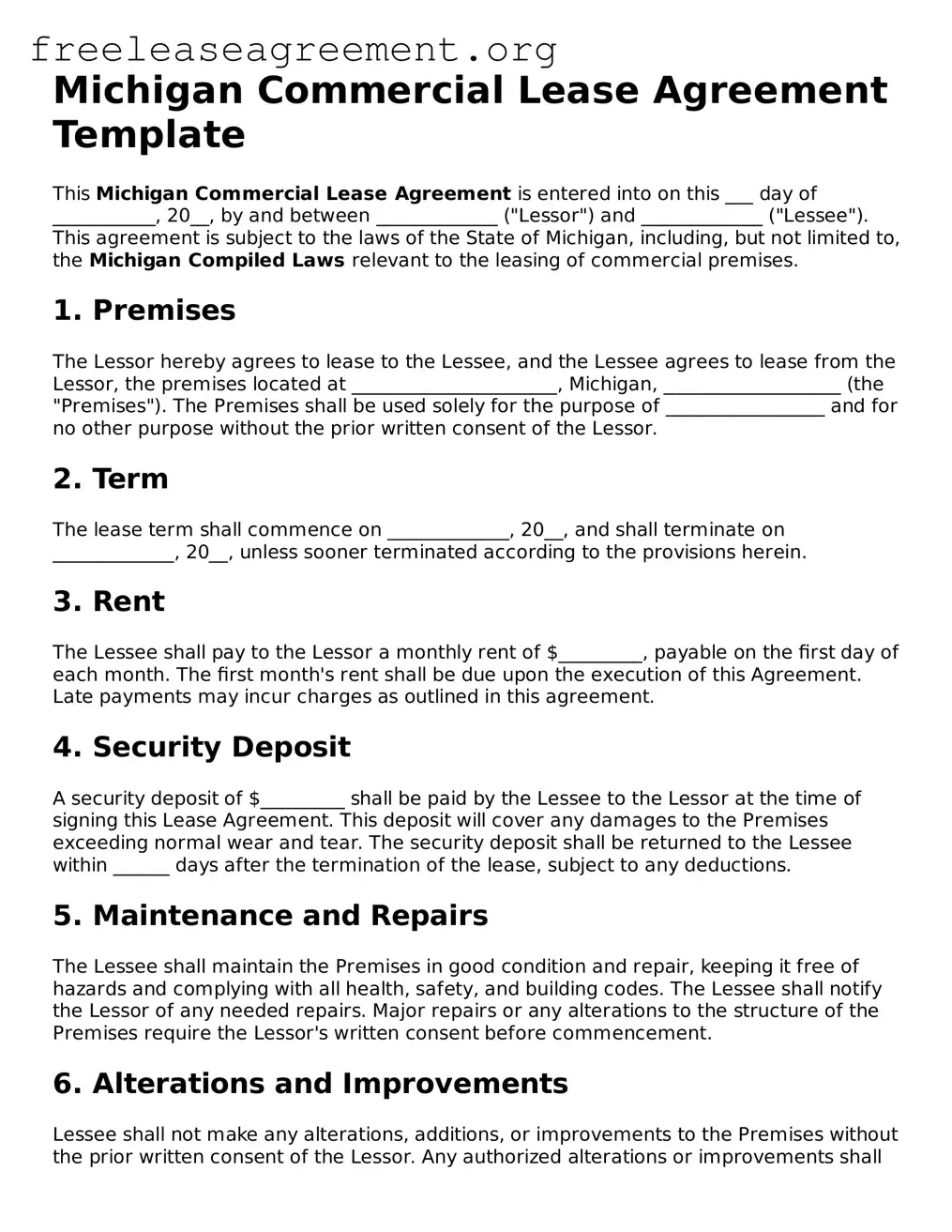 Official Commercial Lease Agreement Document for Michigan State