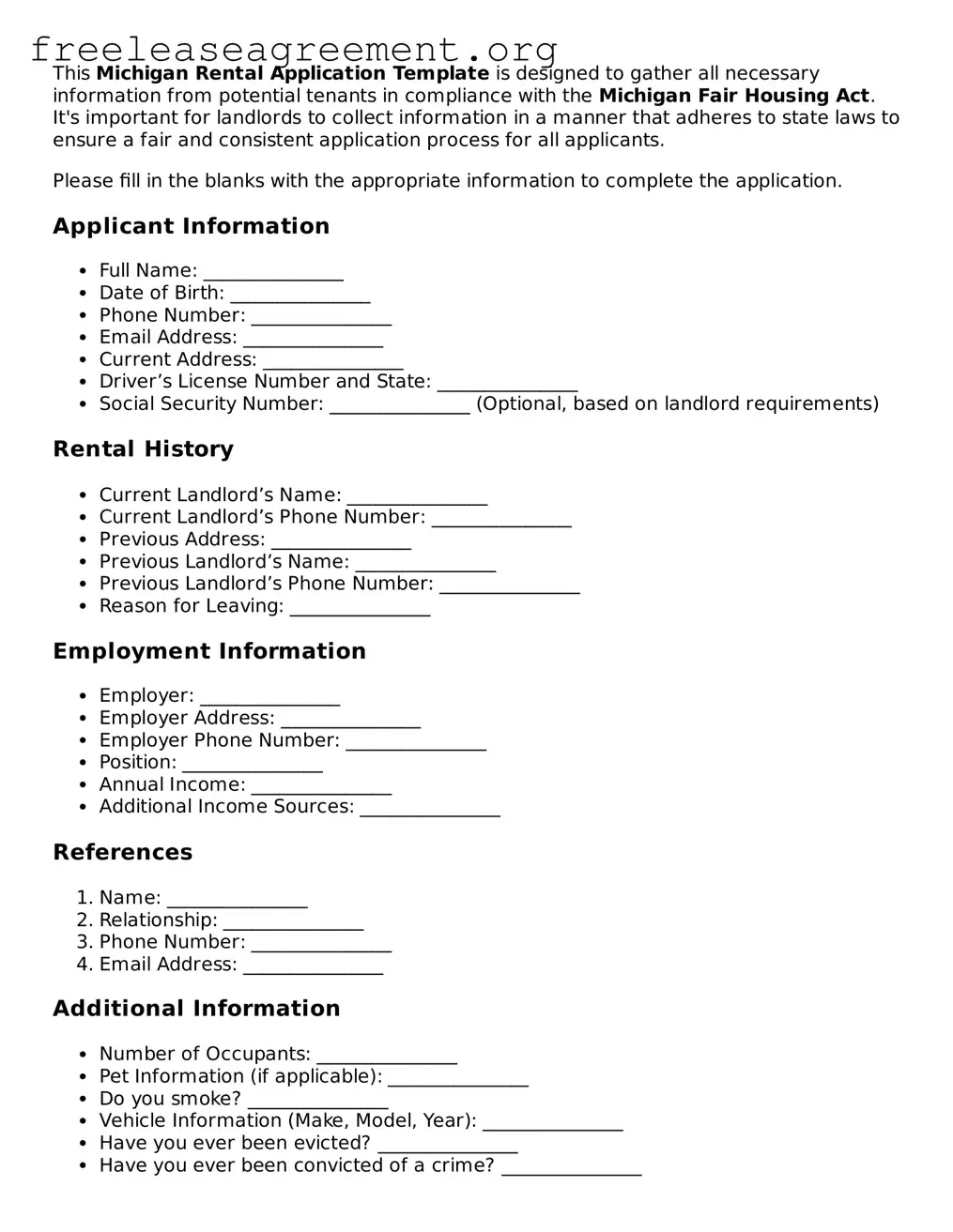 Official Rental Application Document for Michigan State