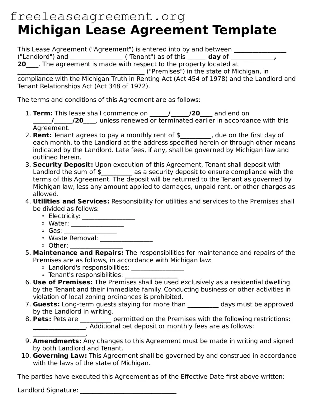 Official Lease Agreement Document for Michigan State