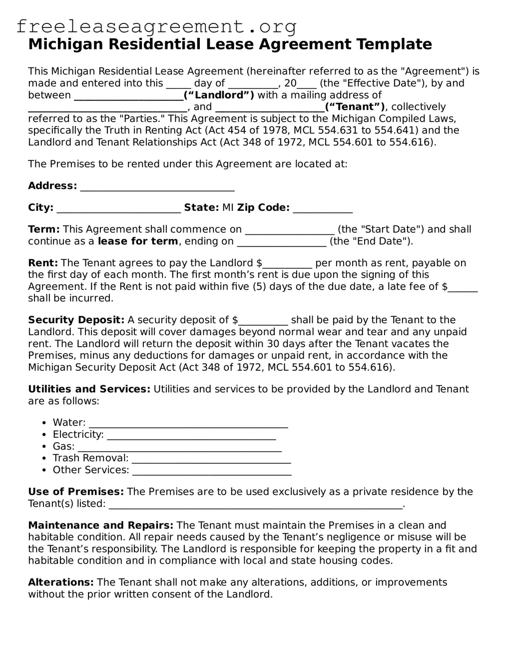 Official Residential Lease Agreement Document for Michigan State