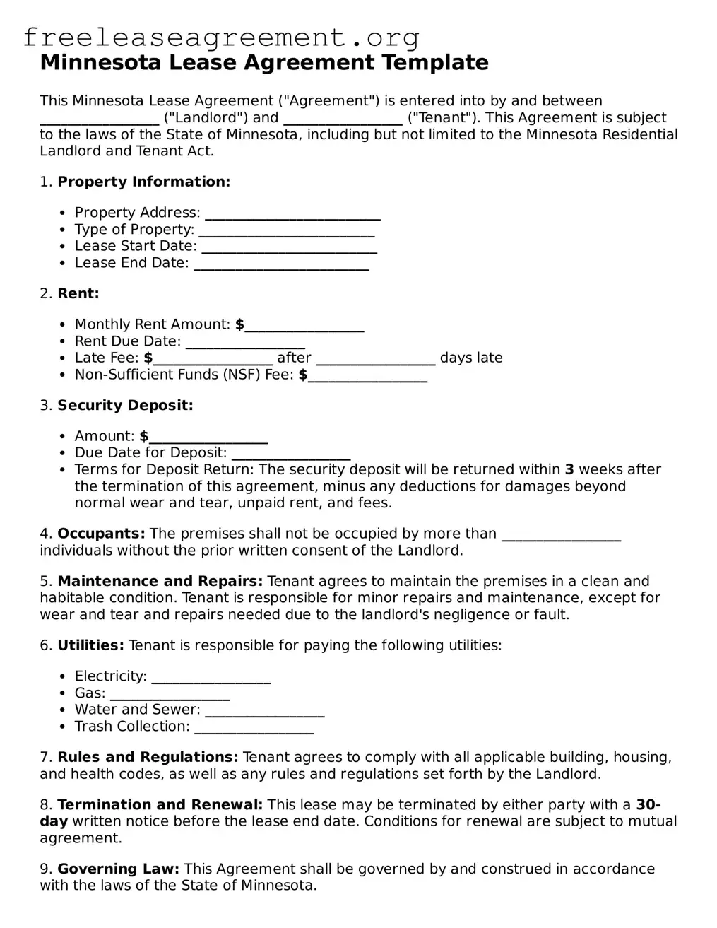 Official Lease Agreement Document for Minnesota State