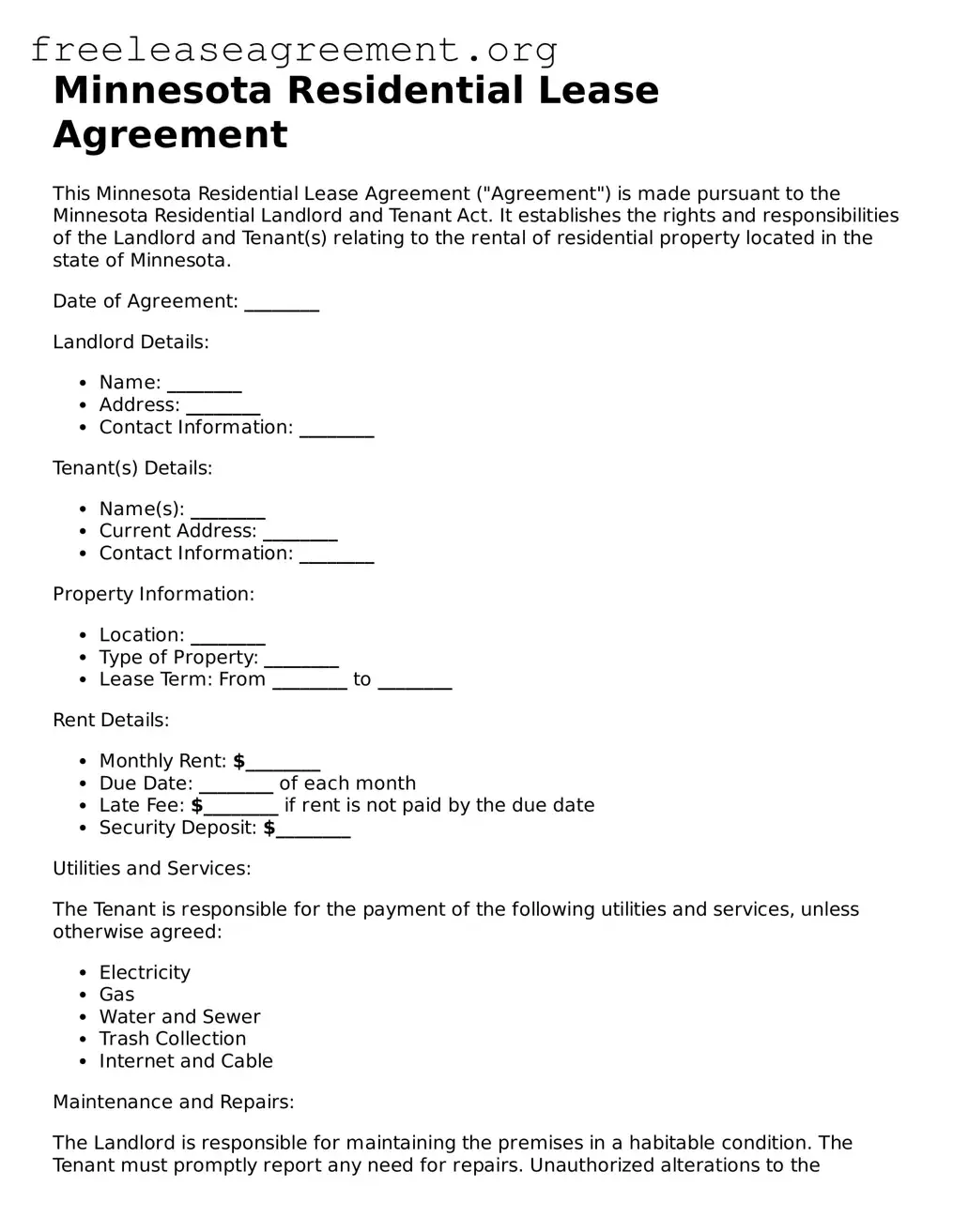 Official Residential Lease Agreement Document for Minnesota State