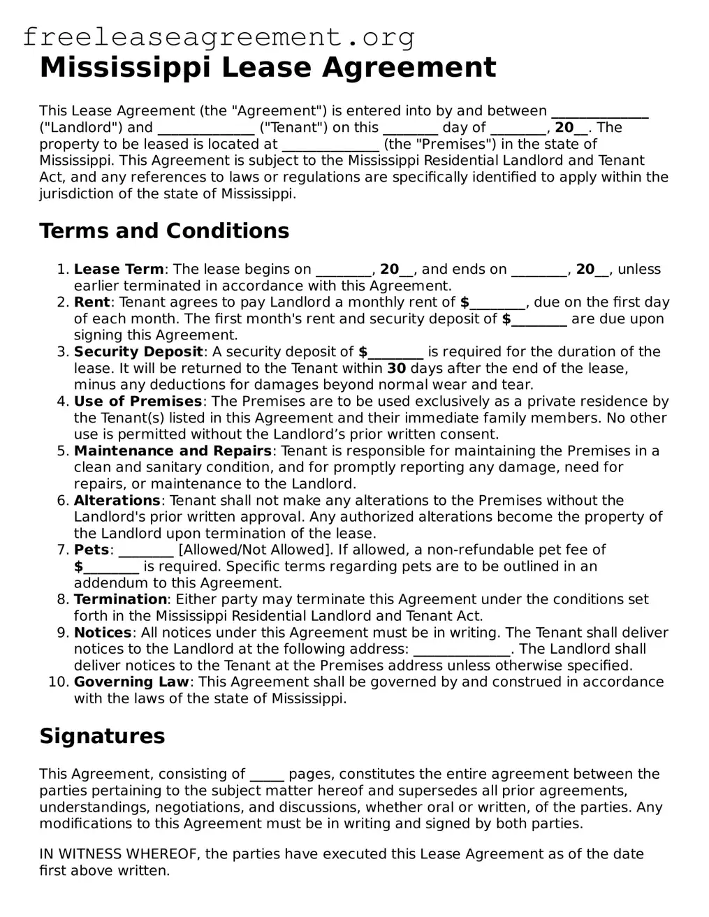 Official Lease Agreement Document for Mississippi State
