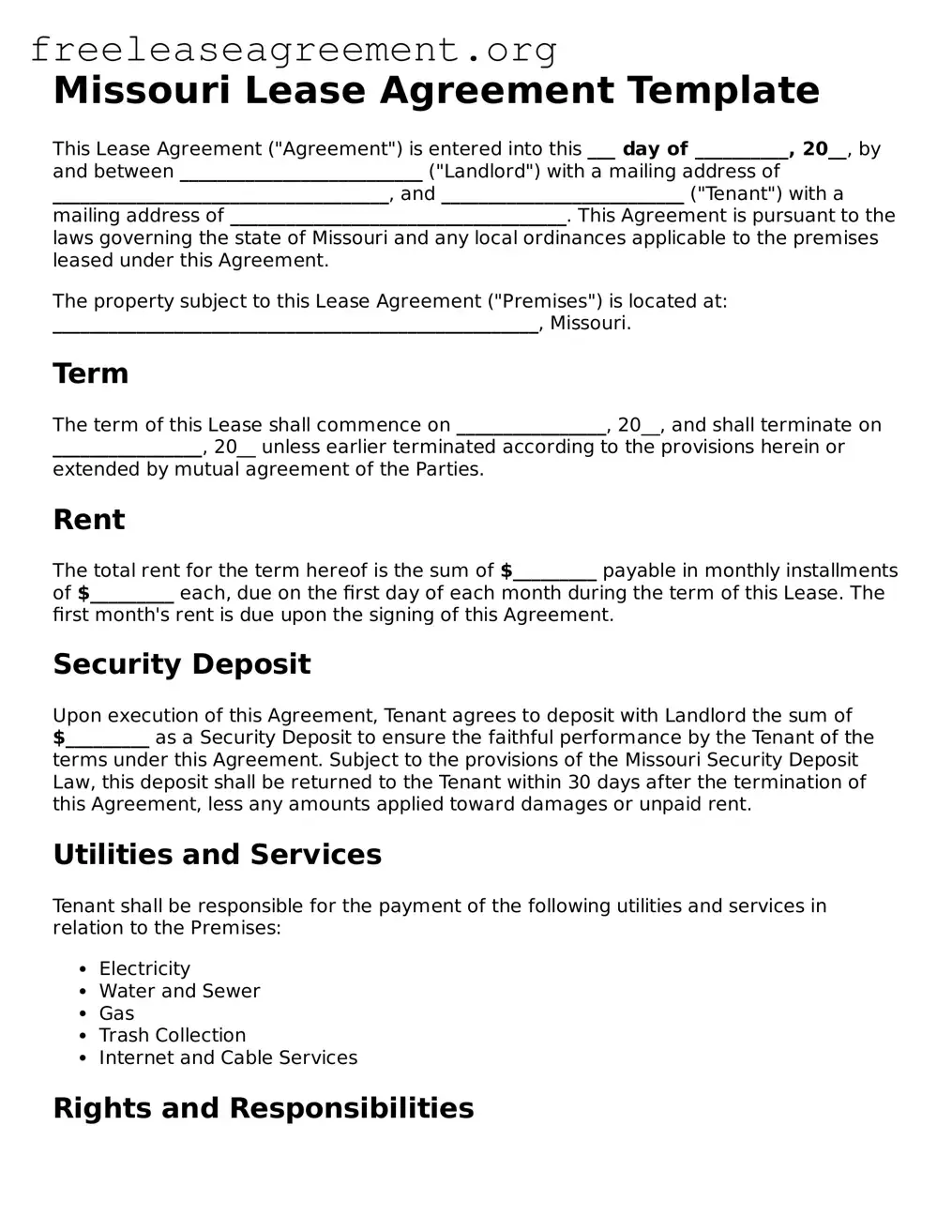 Official Lease Agreement Document for Missouri State