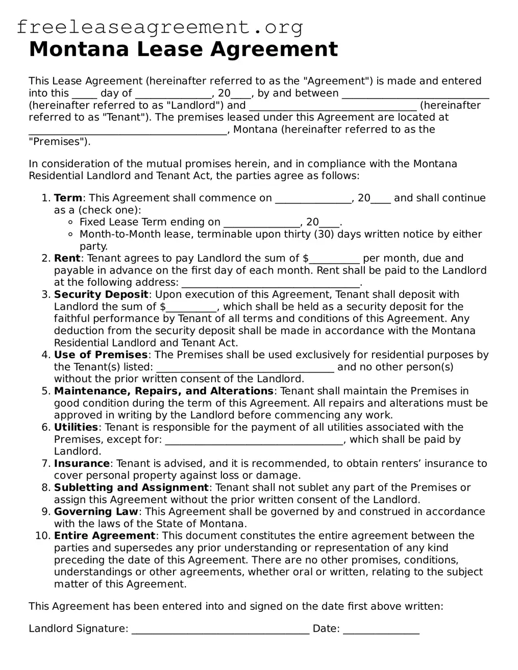 Official Lease Agreement Document for Montana State