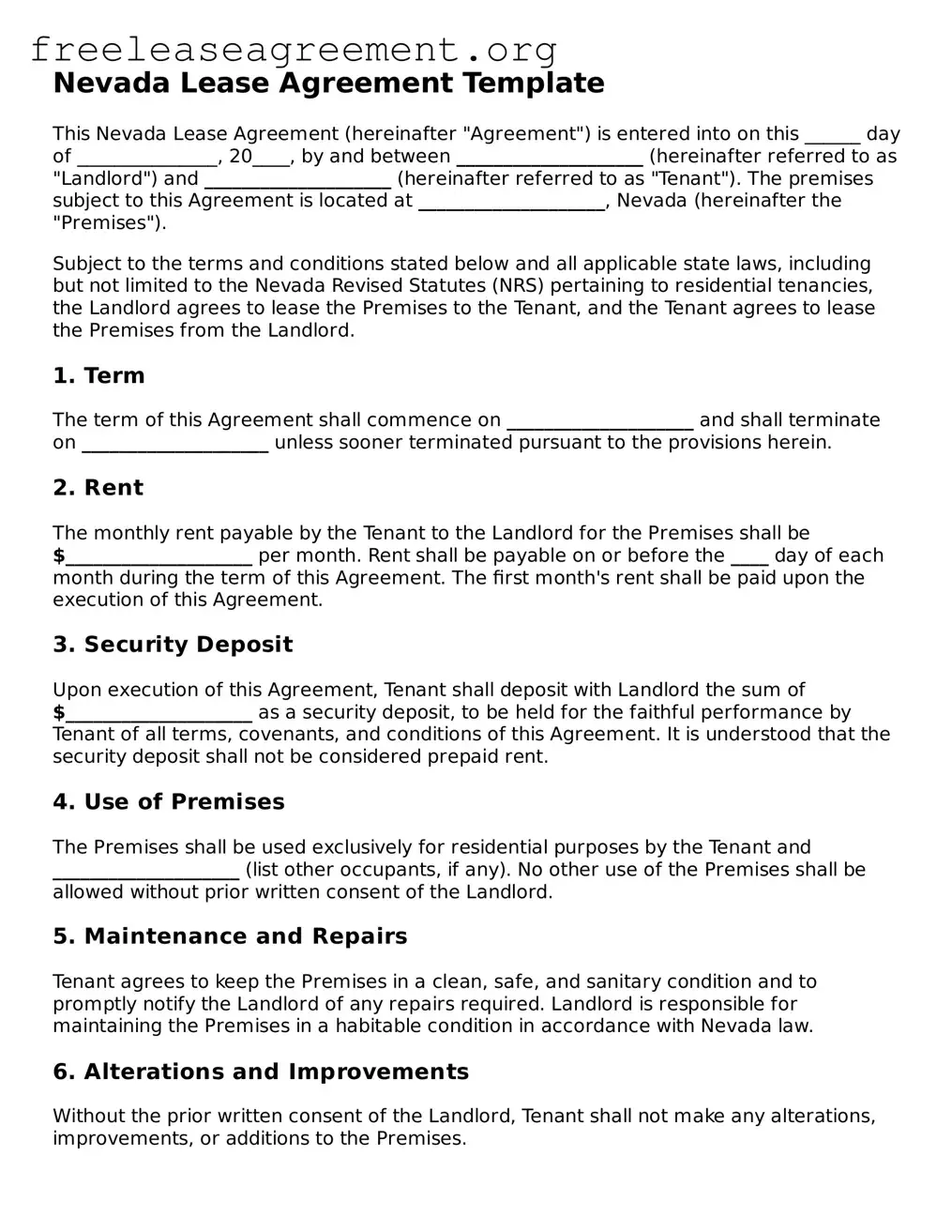 Official Lease Agreement Document for Nevada State