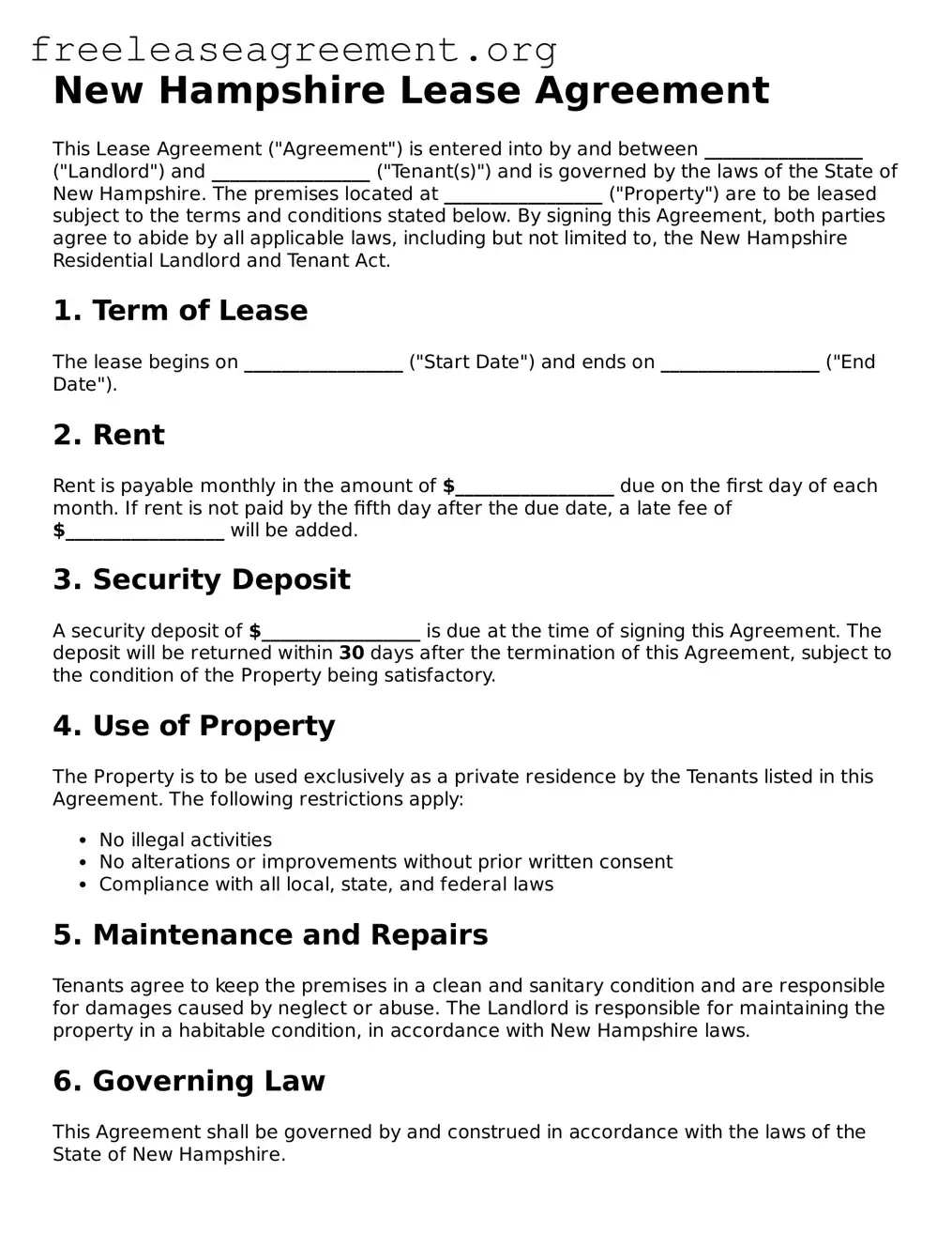 Official Lease Agreement Document for New Hampshire State