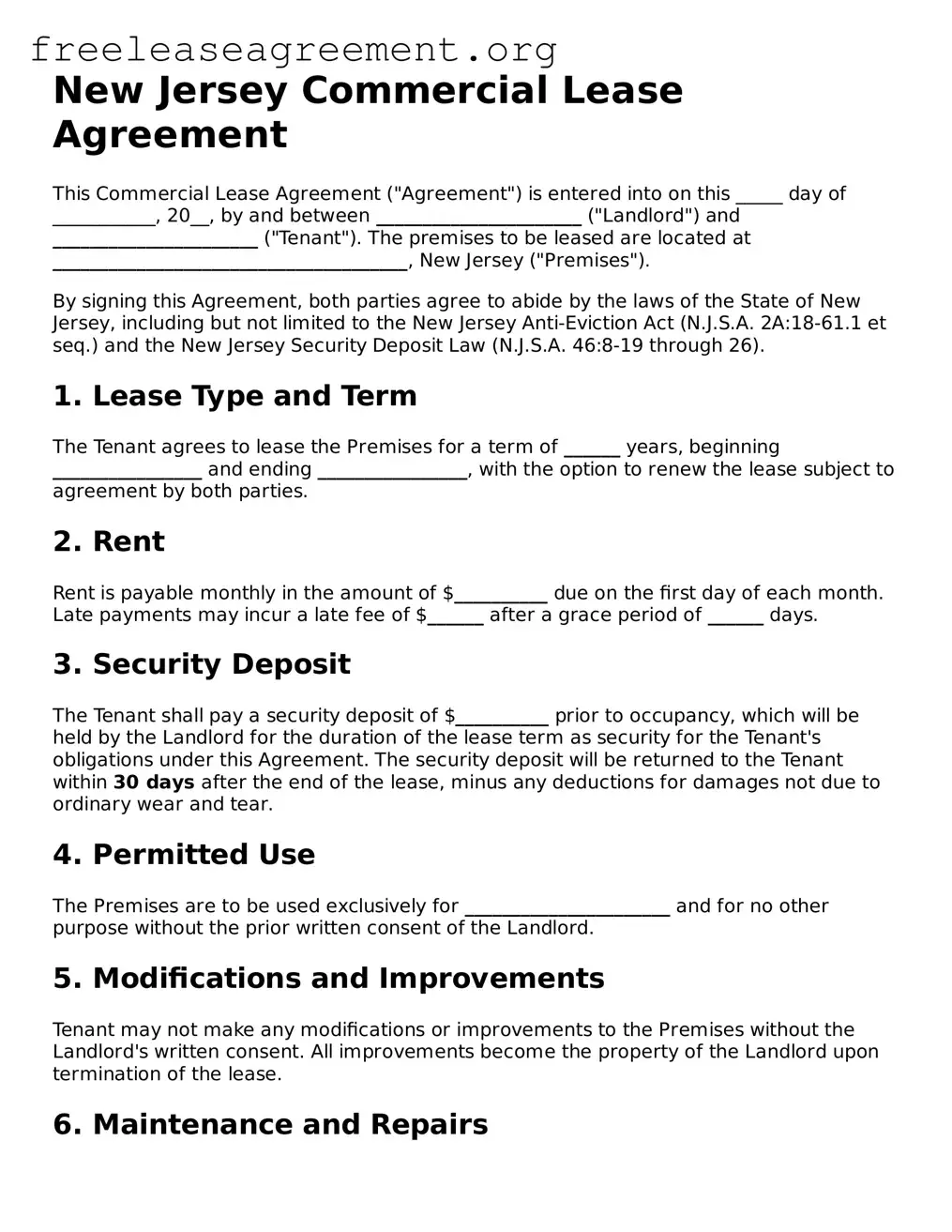 Official Commercial Lease Agreement Document for New Jersey State