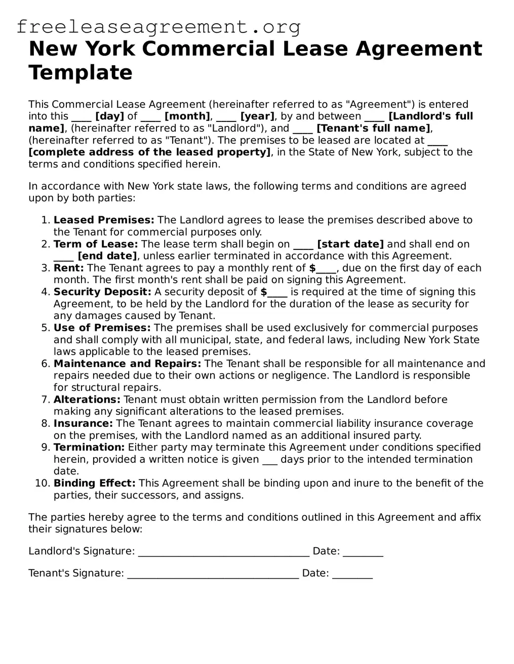 Official Commercial Lease Agreement Document for New York State