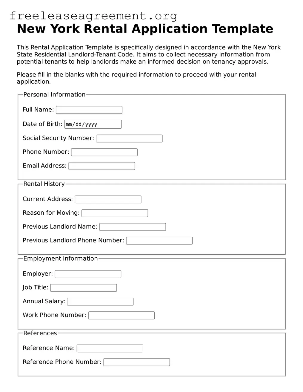 Official Rental Application Document for New York State