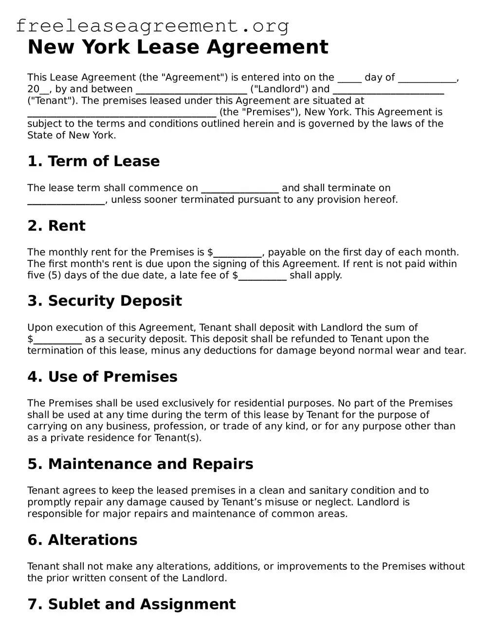 Official Lease Agreement Document for New York State