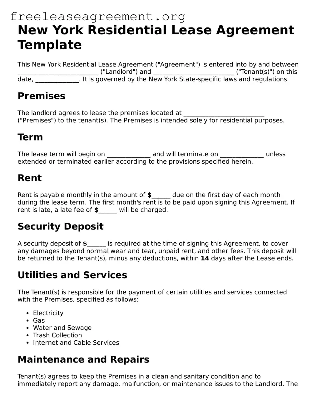 Official Residential Lease Agreement Document for New York State