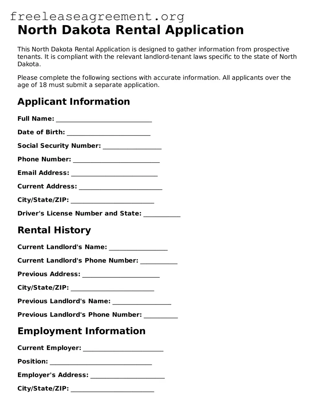 Official Rental Application Document for North Dakota State