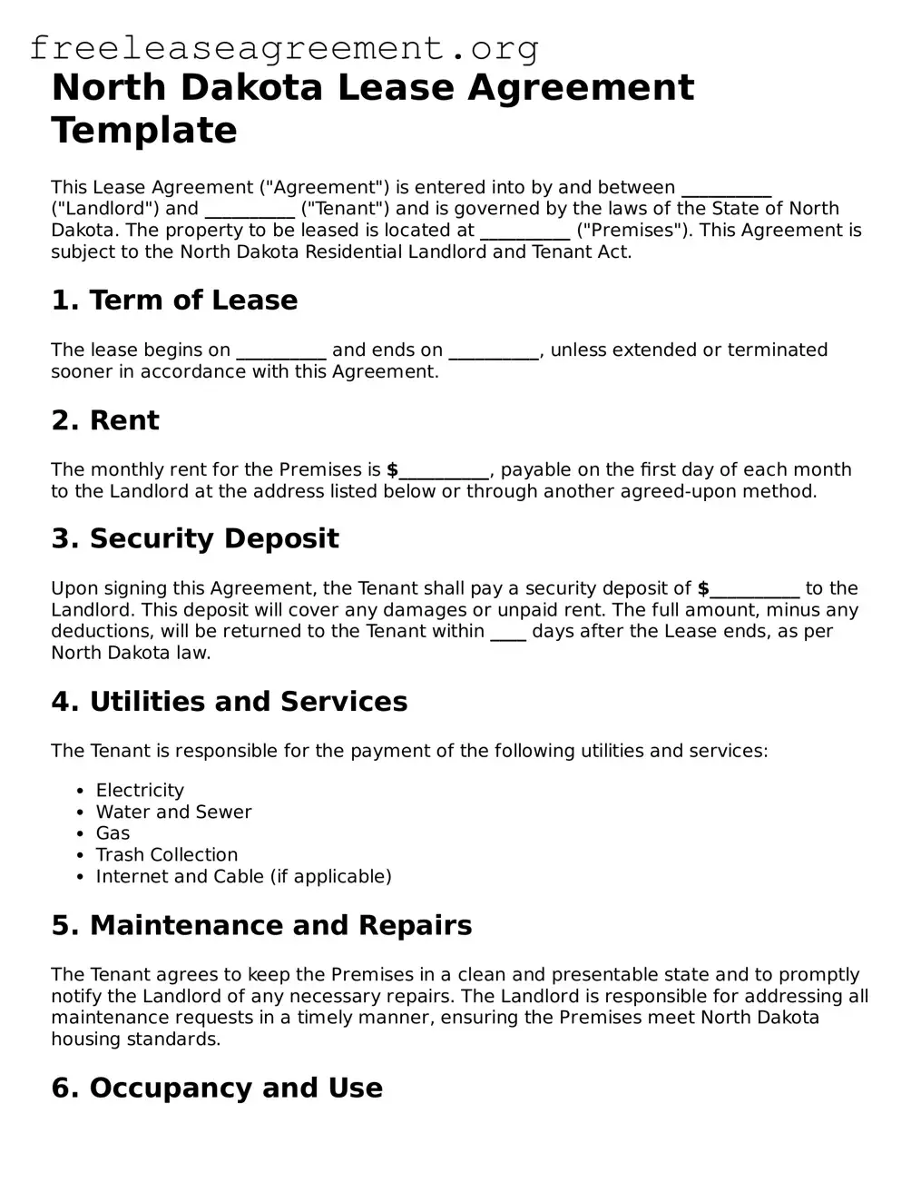 Official Lease Agreement Document for North Dakota State