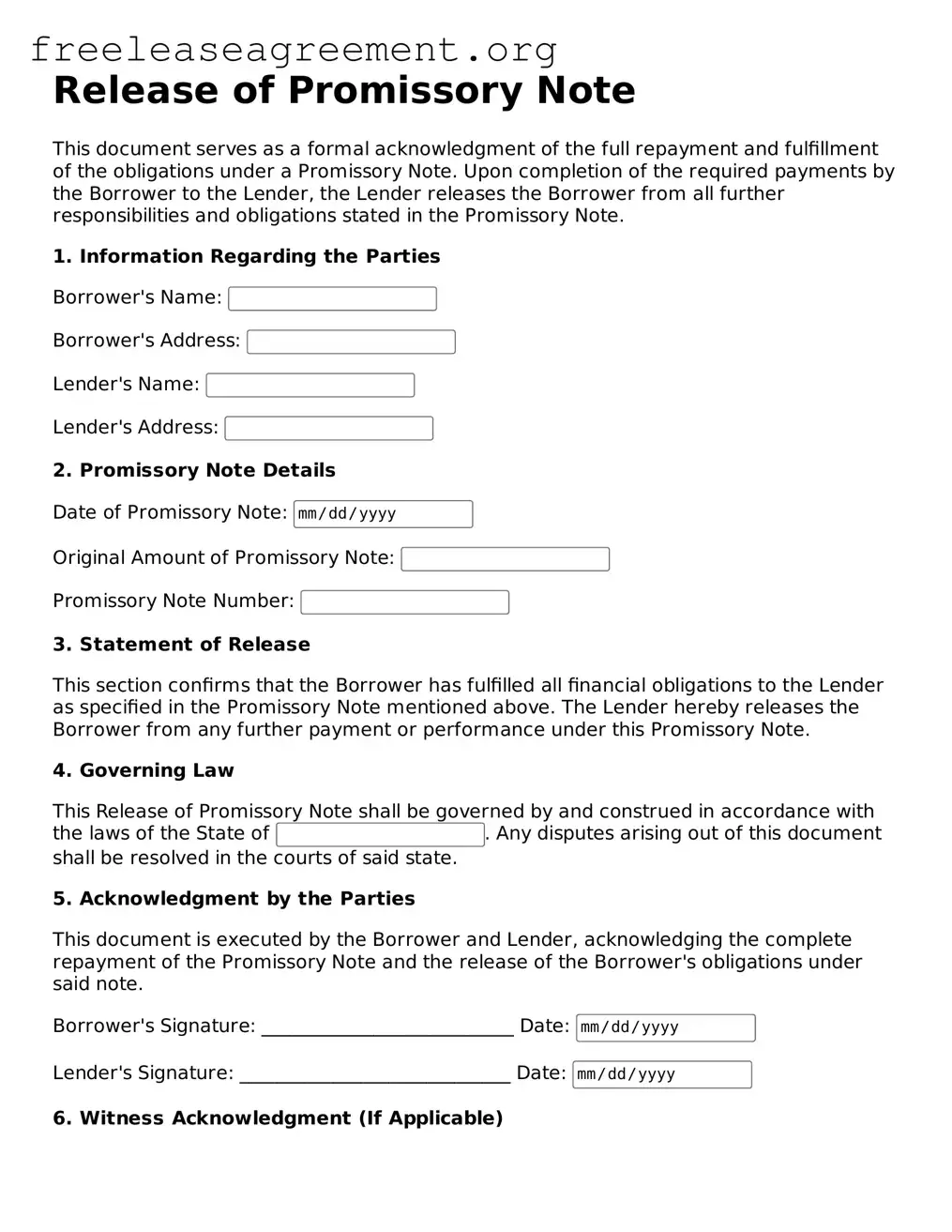 Official Release of Promissory Note Document
